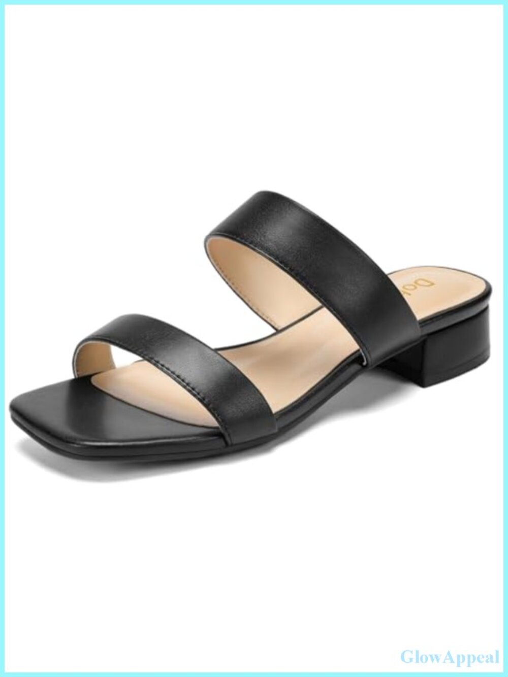 DOBOLIN Women's Slip-On Block Heel Sandals Faux Leather Square Toe Double Strap